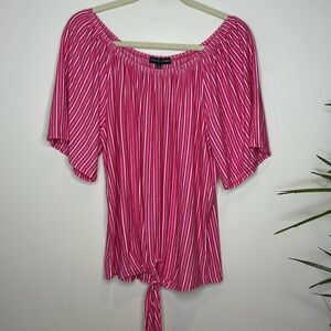 Kim & Cami || Pink & White Striped Tie in front (bottom) Woman' Large Pull-Over